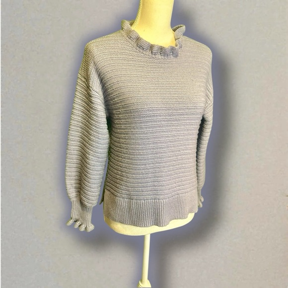 Madewell ‘Ruffle Neck Pullover Sweater’ in Cotton Merino Wool in Dusk Periwinkle - Picture 14 of 16